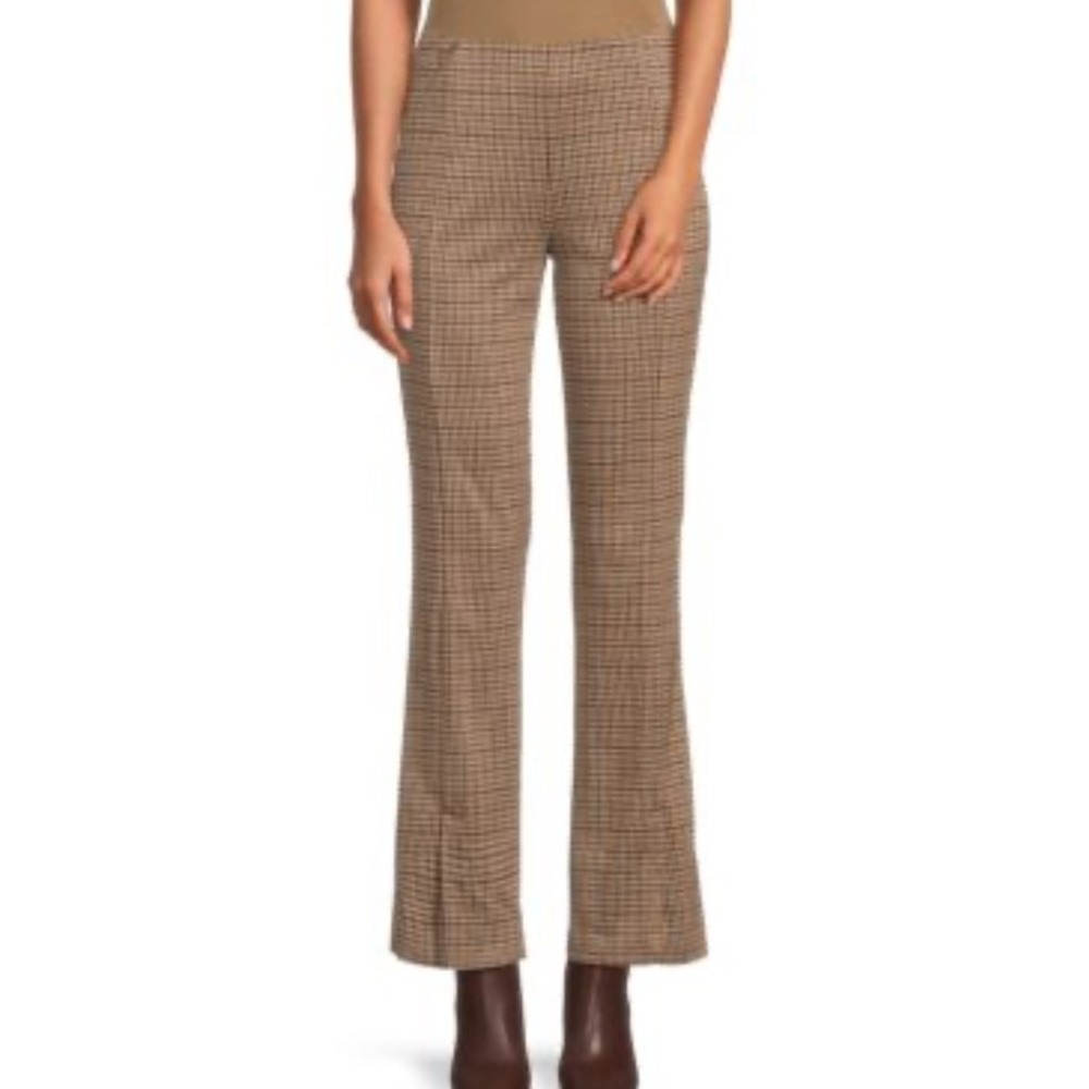 Lumiere Plaid Flared Pants Brown Cream High Rise NWT